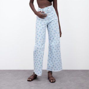 Zara Marine Straight Jeans in Blue Floral